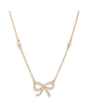 Boho Ranch Dainty Crystal Bow Layering Necklace - Metallic