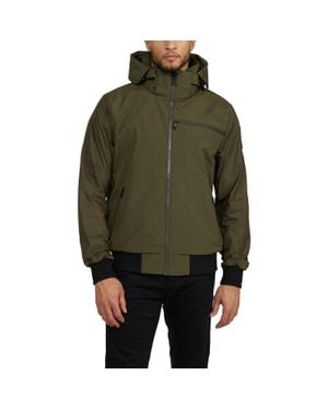 Pajar Pierce Mixed-Media Rain Bomber Jacket With Fixed Hood - Green