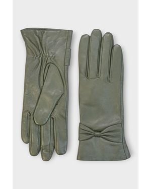 Infinity Leather Italian Leather Soft Wool Lining Winter Bow Design Driving Gloves - Green