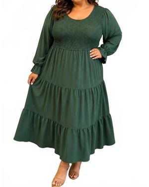 Haptics V-Neck Smocked Maxi Dress - Green