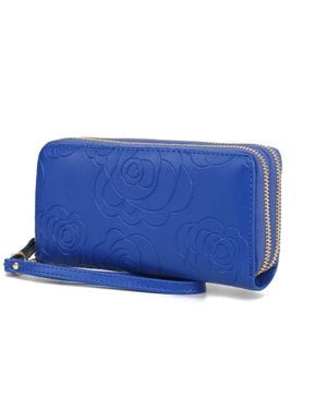 MKF Collection by Mia K Ellie Genuine Leather Flower-Embossed Wristlet Wallet By Mia K - Blue