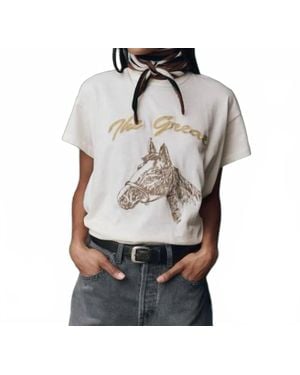 The Great Horse Embroidery Boxy Crewneck Tee - Gray
