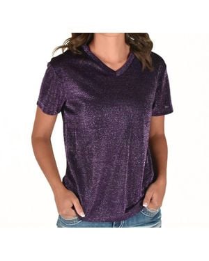 Cowgirl Tuff Short Sleeve V Neck Shimmer Top - Purple