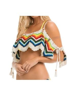 Ále By Alessandra Crochet Flutter Crop Top - Blue