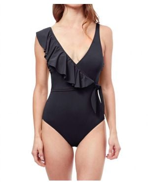 Gottex One Shoulder Ruffle V-Neck One Piece - Blue