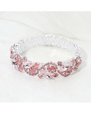 Fashnzfab Marquise Stone Cluster Crystal Adjustable Evening Bracelet - Pink
