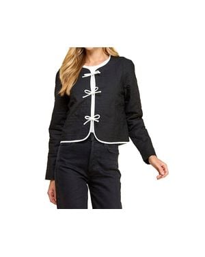 TCEC Quilted Long Sleeve Accented Bow Jacket - Black