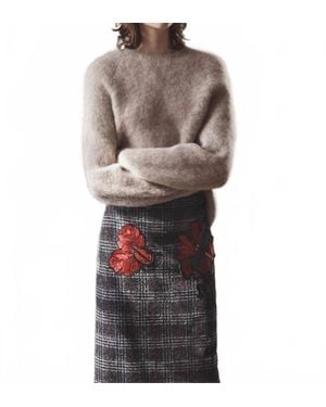 Philosophy Wool Blend Plaid Skirt With Floral - Black