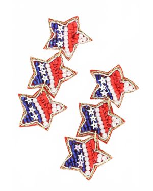 Sophia Collection Patriotic Star Shaped Beaded Earrings - Red