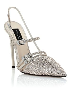 Philipp Plein Multi-Strap High-Heel Slingbacks 12 Mix Strass - White
