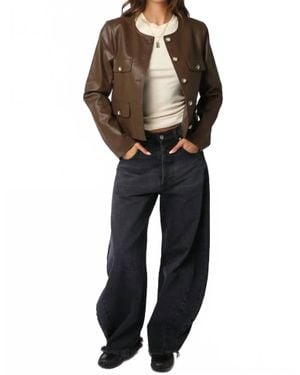 Olivaceous Romi Faux Leather Jacket With Buttons - Black
