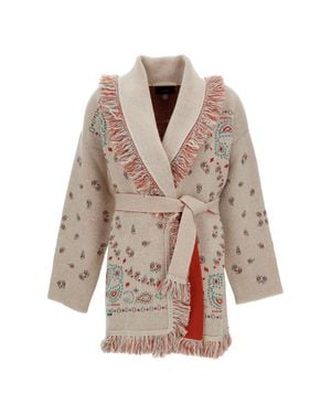Alanui Bandana Jacquard Cashmere Cardigan With Removable Belt - Brown