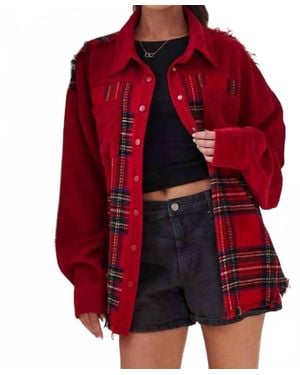 Jade By Jane Frayed Corduroy Plaid Collared Jacket