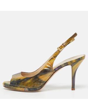 Loriblu Patent Leather Peep Toe Slingback Pumps - Natural