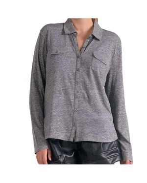 Elan Button Front Long Sleeve Knit Shirt - Gray