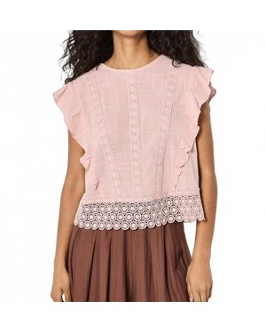 Apricot Lace Trim Frill Edge Top - Pink
