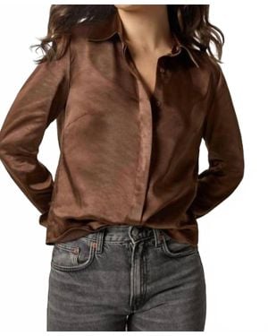 Lilla P Satin Button Down Top - Brown
