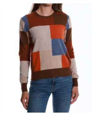 Minnie Rose Cashmere Patchwork Crewneck Pullover - Red