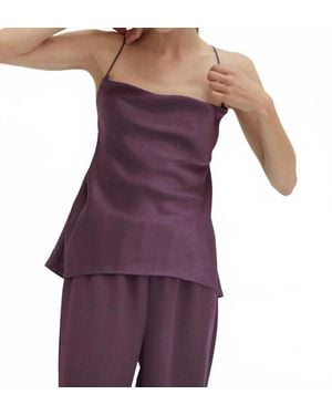 Crescent Emberly Cowl Neck Satin Top - Purple