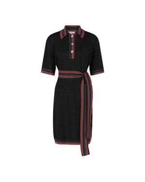 Ferragamo Gancio Quarter-Button Jacquard Dress - Black