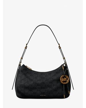 Michael Kors Nolita Medium Whipstitched Logo Leather Shoulder Bag - Black