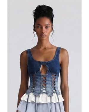 TRUEDAMES Rebel Stitch Lace-Up Denim Corset Top - Blue