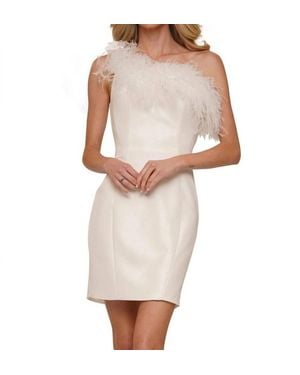 Colors Dress Feather Trimmed One Shoulder Fitted Dress - White