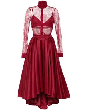 Saiid Kobeisy Lace Pleated Playsuit - Red