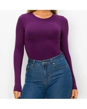 Yelete Annalisa Long Sleeve Open Back Bodysuit - Purple