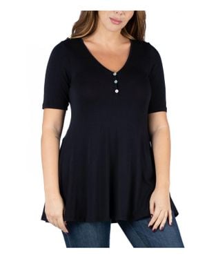 24seven Comfort Apparel Plus Tunic Shirt Henley - Black