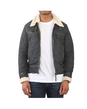 TruClothing Suede Pilot Aviator Leather Jacket - Gray