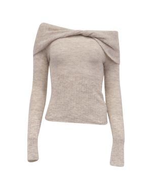 Reformation Florie Twisted Off-Shoulder Sweater - Gray