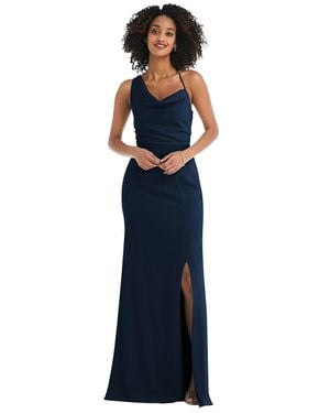 After Six One-Shoulder Draped Cowl-Neck Maxi Dress - Blue