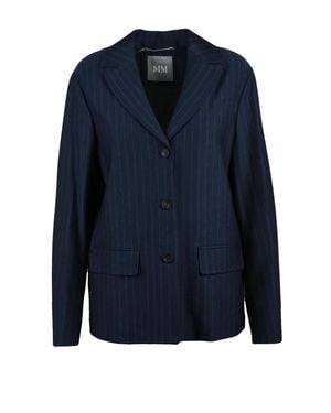 MM by Max Mara Tailored Blazer With Notched Lapel And Pinstripe Pattern - Blue