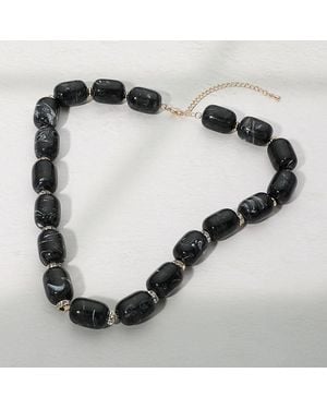 Fashnzfab Chunky Bead Decorative Spacer Beaded Statement Necklace - Black