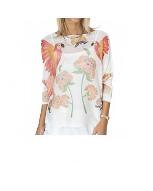 Look Mode Usa Parrot Print Batwing Sweater - White