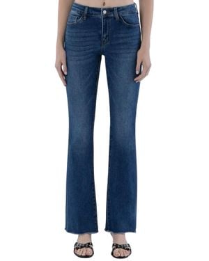 LOVERVET Mid Rise Raw Hem Bootcut Jeans - Blue