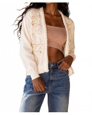 SurelyMine Paisley Embroidered Open Front Cardigan - Blue