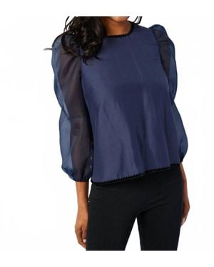 Sail To Sable Sheer Puff Sleeve Top - Blue