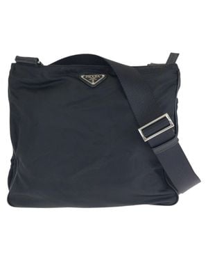 Prada Tessuto Saffiano Nylon Leather Shoulder Bag - Blue