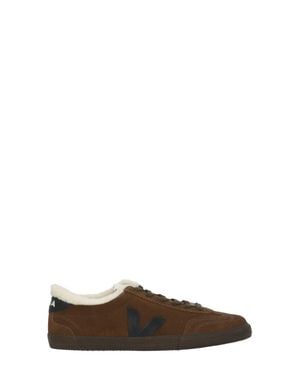 Veja Volley Winter Shearling Suede Low-Top Sneakers - Brown