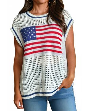 Shewin Usa Flag Eyelet Knitted Top - Red