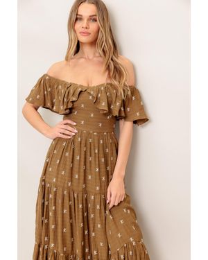 TRUEDAMES Belle Amour Woven Midi Dress - Brown