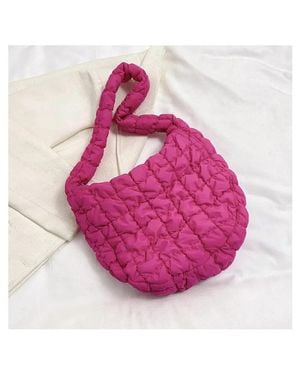 sweet cherry Nylon Puffer Solid Color Purse Tote Handbag Slouch Bag - Pink
