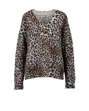 MC2 Saint Barth Leopard Print V-Neck Sweater With Mohair Blend - Black