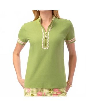 spartina 449 Serena Ric Rac Short Sleeve Zip Top - Green