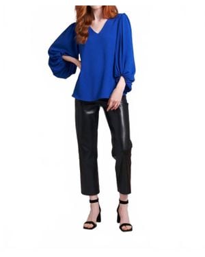 Blu Pepper Layered Balloon Sleeve V Neck Blouse - Blue