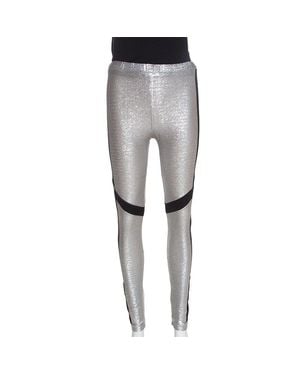 Just Cavalli Metallic Patched Stretch Knit Leggings - Gray