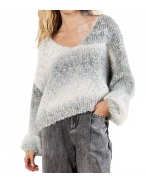 Apricot Tinsel Fleck V Neck Fisherman Sweater - Gray