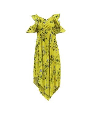 Self-Portrait Pleated Floral-Print Midi Dress - Yellow